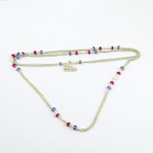 Collar de Cadena para el Vientre Estilo Bohemio con Perlas de Iolita y Rubí, Chapado en Plata - Joyas Shri Ashapura - Product Image 4