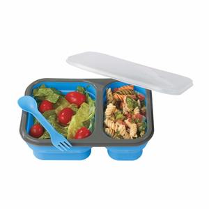 Collapsible 2-Section Food Container With Dual Utensil - Microwave Safe, Made From BPA-free <b>Silicone</b> and Comes with Your logo - Product Image 2