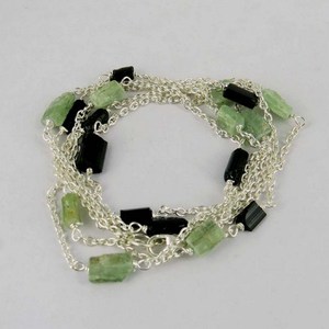 Collier pendentif en prénite noire virtuelle et spinelle noire plaqué argent avec chaîne en corde, bijoux de style bohème - Product Image 4