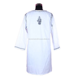 DRL011Chicken Embroidered Long <b>Kurta</b> Indian Cotton Tunic Floral <b>Top</b> Holiday Clothed Size S, M, L, XL, XXL Western Party Wear - Product Image 2
