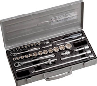 Set di chiavi esagonali a cricchetto TONE 400M con barra di prolunga, inserti per cacciavite e custodia rigida, misure assortite, in metallo