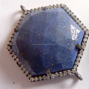 Lapis Lazuli forme hexagonale noir oxydé poli pavé Cz connecteur pendentifs charmes pour la fabrication de bijoux résultats composant