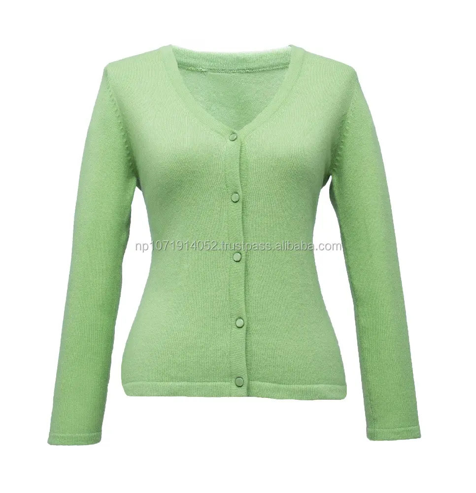 Cardigan maglione in puro Cashmere verde 100% Design scollo a V di alta qualità a prezzo all'ingrosso