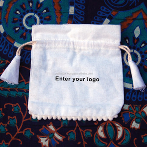 화이트 면 친환경 졸라매는 끈 술 판촉 유기농 보석 파우치 사각형 모양의 높은 수요 바닥 폼폼 내구성 - Product Image 3