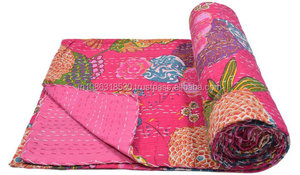 Edredón indio de trabajo Kantha Gudri, manta reversible de algodón con estampado de frutas, colcha hecha a mano, ropa de cama, Sábana doble de tamaño Queen - Product Image 5