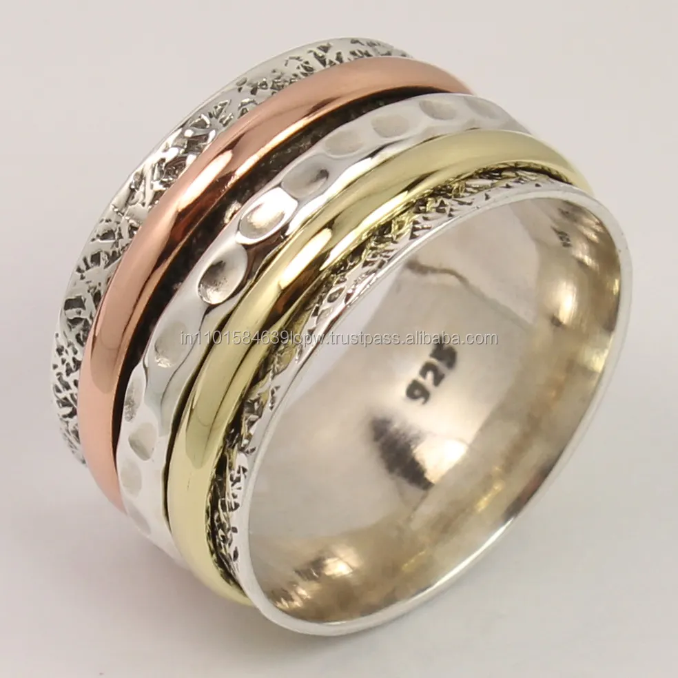 Fabulous Ring All Size THREE TONE Spinner 12 mm Band 925 Solid Sterling Silver ! Wholesale Suppliers