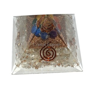 Crystal Quartz Orgone Pyramids with Chakra Beads : Buy Online Orgone Pyramids - Product Image 1