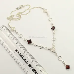 Trendy Necklace 925 Sterling Silver Natural RAINBOW MOONSTONE & GARNET Gemstones! Manufacturer