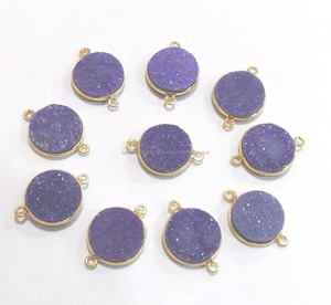 Blue <b>Titanium</b> Gemstone Findings Round Shape Gold Plated Natural Gemstone Double Bail Birthstone Boho Connector - Product Image 2