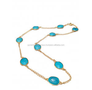 Collier en argent Sterling plaqué or, pierres précieuses, lunette Turquoise, offre spéciale - Product Image 3