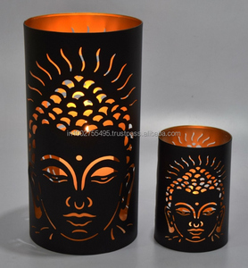 <b>Black</b> Gold Leaf Metal Handmade Indoor/Outdoor Pillar <b>Candle</b> Holder <b>Lanterns</b> IHA Brand Home Christmas Parties Decorative Use - Product Image 4