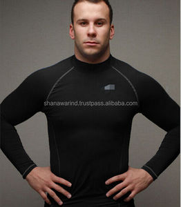 2021 personnalisé hommes grande taille Shorts de compression à manches longues Rash Guard chemise imperméable Sublimation conception Polyester uni teint - Product Image 5