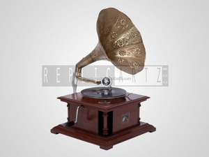 Gramófono decorativo de latón antiguo y madera, tocadiscos Vintage, gramófono Retro - Product Image 3