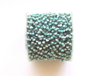 Amazonita Natural hecha a mano negro rodio alambre envuelto piedras preciosas Rosario declaración piedra natal Boho Vintage cadena - Product Image 1