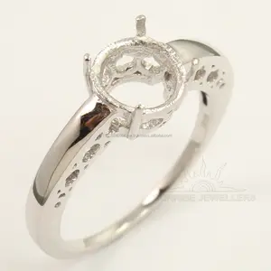 Sterling Silver 925 Diamond Antique Engagement/Wedding Semi Mount Ring 9 mm Round Shape Stone