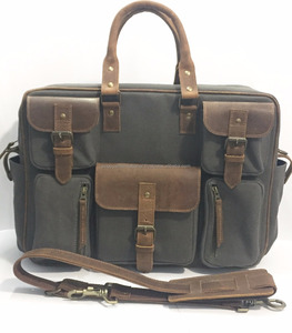 Canvas Laptop Messenger Shoulder <b>Bag</b> With Leather Trims - Product Image 1