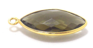 Piedra preciosa de cuarzo ahumado Vintage, hallazgos para hacer joyas, forma de marquesa chapada en oro, Conector de bisel hecho a mano facetado de una sola fianza - Product Image 4