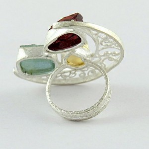 Half Moon Look Aquamarine Citrine <b>Garnet</b> 925 <b>Silver</b> Bezel Setting Trendy <b>Ring</b> Handmade <b>Silver</b> Jewelry - Product Image 4
