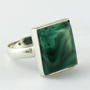 Anillos cuadrados de Plata de Ley 925, Gema Natural, malaquita verde, Plata fresca en línea - Product Image 1