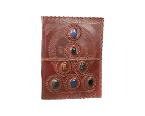 Hecho a mano Vintage Multicolor hermoso 7 piedras en relieve 100% marrón cuero genuino Tapa dura diario álbum de fotos para hombres y mujeres - Product Image 1