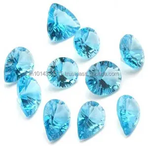 Blue topaz round faceted cut stone Healing Crystal Gemstone Bead Heart Stone Pendants Charms Gemstone