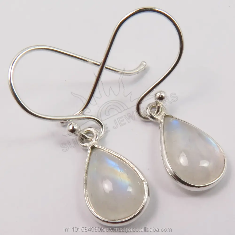 Cô Gái Của Phụ Nữ Nhỏ Thời Trang Tự Nhiên Màu Xanh Cầu Vồng Moonstone Drop Dangle Bông Tai Bông Tai 925 Rắn Sterling Sliver