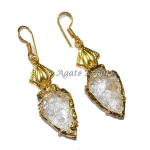 Boucle d'oreille pointes de flèche en quartz avec fleur: Fournisseur de boucles d'oreilles pointes de flèche et exportateur de pierres semi-précieuses - Product Image 1