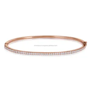 18kt Solide Or Rose Simple Rangée Pave Diamant Élégant Bracelet En Or Bijoux En Gros Fournisseur