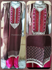 Tenue de pelouse 3 pièces brodée et cousue pakistanaise la plus récente pour dames, robe de soirée en soie pour adultes - Product Image 6