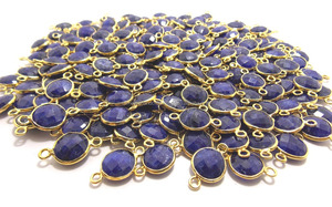 Blue Sapphire Bezel Natural Multi Gemstone Jewelry <b>Wire</b> Wrapped Oxidized Vintage Gold Plated Handmade Connector - Product Image 5