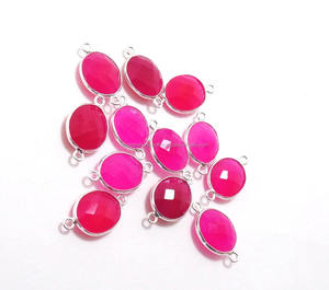 Conector de bisel de Calcedonia Rosa caliente facetado 10x14mm forma ovalada 24K chapado en oro hecho a mano Natural Multi joyería hallazgos - Product Image 2