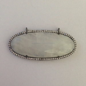 Arco Iris piedra lunar piedra preciosa Micro Pave gran rubí piedra bisel ajuste incrustaciones rodio chapado en oro colgante en forma ovalada encanto para - Product Image 3