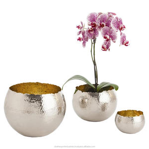 Copper Tone Chrome Plated Iron <b>Bowl</b> Plant Pot Hammered Design Small Succulent <b>Planter</b> Handcrafted Classic India Home Garden - Product Image 3