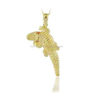 BeeloGold 14K Solid Rose Gold Zircon Crocodile Pendant Necklace Elegant Bohemian Animal Jewelry for Women Weddings Parties - Product Image 1