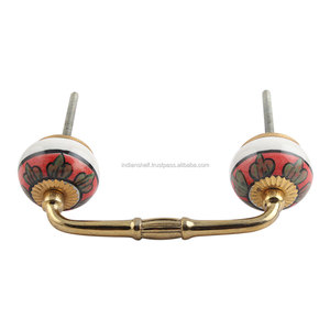 Poignée d'armoire en vrac faite à la main en céramique rouge Floral Antique Design en gros commode Lot Vintage tiroir armoire porte tirer - Product Image 5