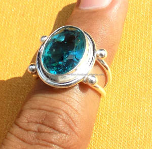 เครื่องประดับสุดแวววาวหินควอทซ์สีฟ้าขนาด10x12มม. แหวนเงินชุบตัวเรือนสำหรับเป็นของขวัญตามเทศกาล - Product Image 1