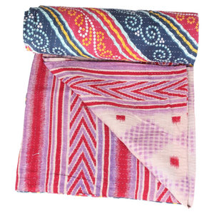 Kantha ผ้านวม gudari GD018 Kantha ผ้าห่ม gudari อินเดียกลับด้านได้เย็บผ้าห่มส่าหรีแบบเก่าทำงานหนัก - Product Image 1