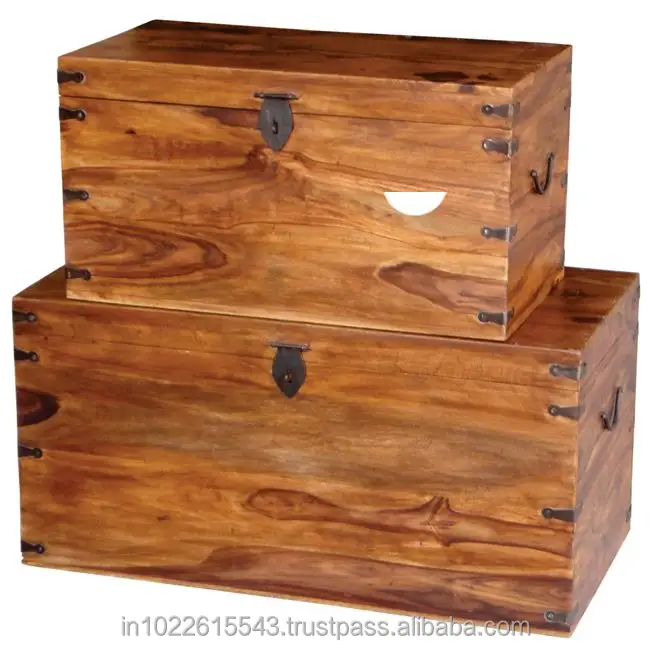 صندوق تخزين عتيق من خشب السنط الصناعي