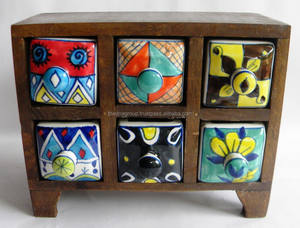 Commode en bois avec 6 tiroirs en céramique, naturelle, horizontale - Product Image 2