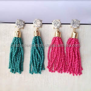 Venta al por mayor cuentas de piedras preciosas pendientes de borla diseñador pendientes - Product Image 2