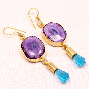 Pendientes de gota de cuarzo solar púrpura Vintage hermosa forma de lápiz diseño de declaración accesorio de moda - Product Image 1