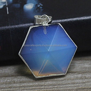 จี้หินโอปอลิททรงหกเหลี่ยม เครื่องประดับชั้นดี พร้อมกรอบเงินแท้ชุบโรเดียม/ทอง - Product Image 5