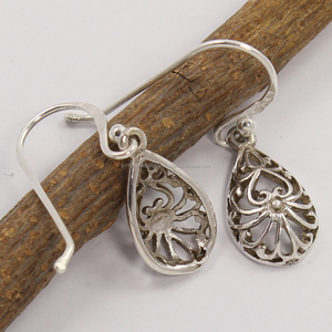 PLAIN No Stone Vintage Style 925 Boucles d'oreilles en argent sterling massif L-28 mm 1 1/8 "Lunette Setting Religieux pour les femmes - Product Image 2