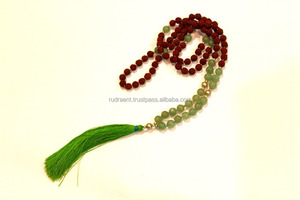 Collar de Piedras Rudraksha, 108 Cuentas Anudadas, Collar de Piedra Natural Espiritual, Estilo Bohemio, Prehnita, Certificado por Terceros - Product Image 5