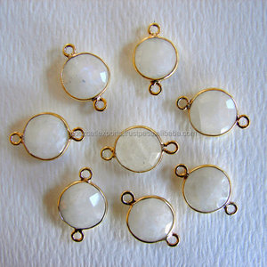 Conector de piedras preciosas redondas de piedra lunar de Plata de Ley 925, ajuste de bisel Natural, hallazgos de joyería, componentes de plata hechos a mano - Product Image 3