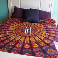 Ensemble de lit indien fait à la main Boho Mandala Hippie housse de couette drap de lit + 2 taies d'oreiller assorties tapisserie en coton couvre-lit ethnique