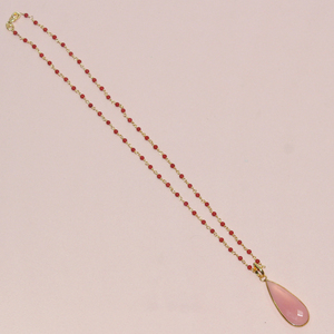 Collar de plata de ley con forma de pera de <span class=keywords><strong>Coral</strong></span>, Gema de Calcedonia Rosa Natural Vintage, colgante de Gema rosa, joyería - Product Image 1