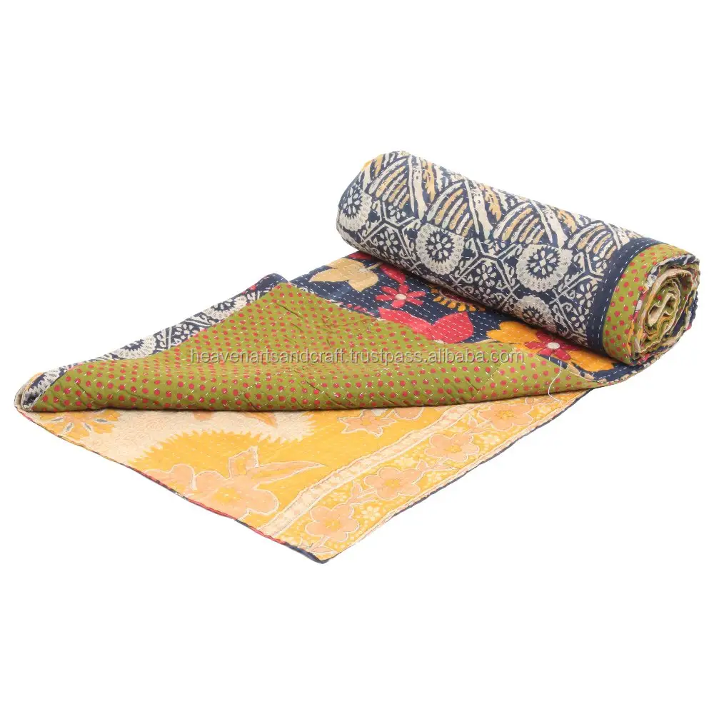 Ấn Độ cổ điển bông kantha làm việc chăn/ném/gudari/Chăn cũ trải giường gd067 kantha làm việc chăn Ấn Độ đảo ngược