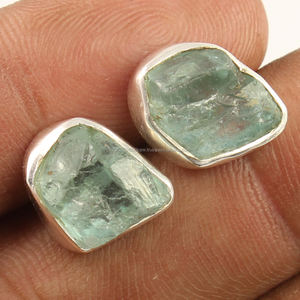 Pendientes de joyería de plata india, piedras preciosas de apatita Natural, 925 puro, bisel de plata de ley sólida, pendiente de tuerca, joyería fina - Product Image 1