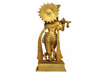 Indien fait main En Laiton Doré Petit Dieu Hindou Krishna Statue